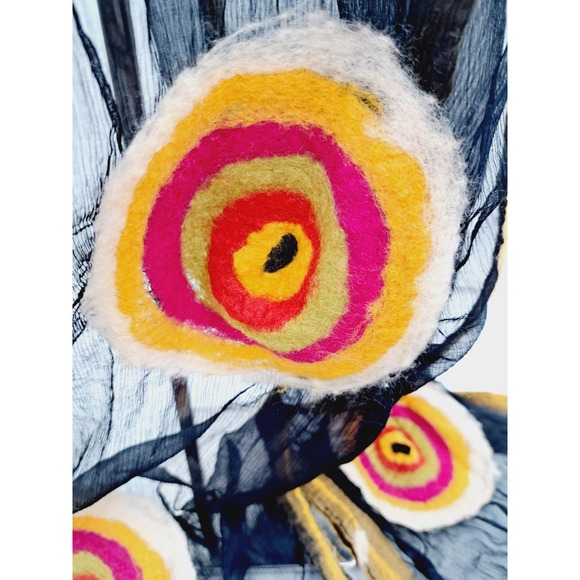 Pomegranate Moon Handmade Nepal Silk Wool Circle Scarf Black Pink Yellow White - Picture 8 of 10